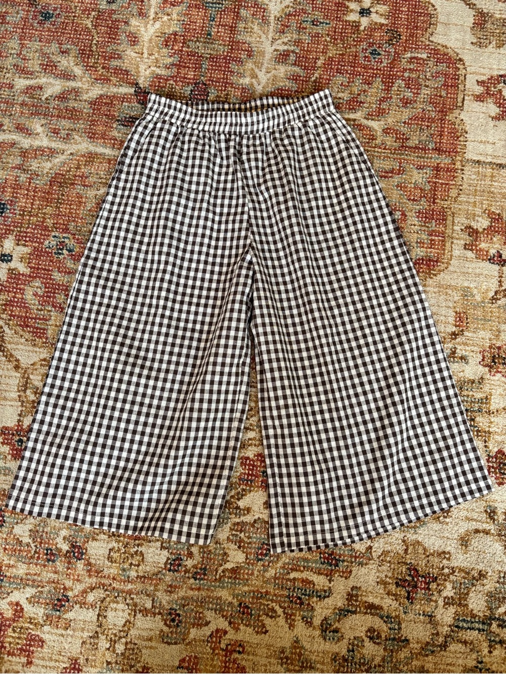 Chocolate Brown & White Gingham Wide Leg Culotte Pants